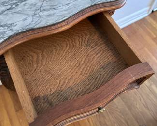 Antique Marble Top Carved Wood Side Table
