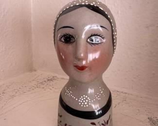 Porcelain Head Statue Scandinavian Folk Art Lady Bust Figurine Gemma Taccogna
