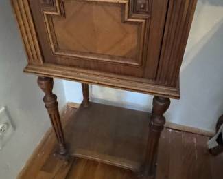 Antique French Walnut Marble Top Nightstand / Bedside Table #1
