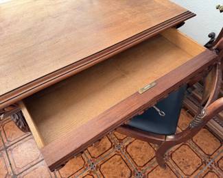 Antique European Carved Walnut Desk and Chair
