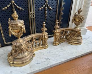 2pc French Louis XVI Ormolu Chenet Pair Andirons
