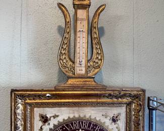 Antique Giltwood Barometer Thermometer
