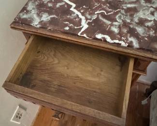 Antique French Walnut Marble Top Nightstand / Bedside Table #1
