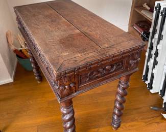 Antique French Game Table Barley Twist Legs

