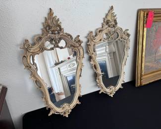 2pc Rococo Carved Wood Mirrors PAIR
