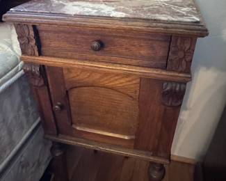 Antique French Walnut Marble Top Nightstand / Bedside Table #1
