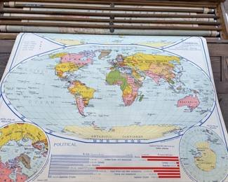 1930s Vintage Schoolhouse Map Pull Down Cabinet 
