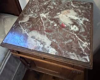 Antique French Walnut Marble Top Nightstand / Bedside Table #1
