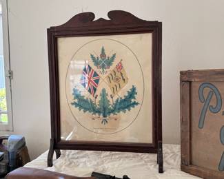 Antique Flag Litho in Wood Frame 