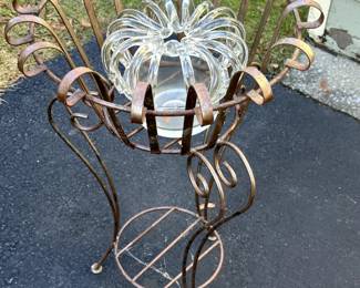 Antique glass bride's bank crown vase $75 and plant stand $50