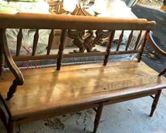 Vintage Cushman Maple Wood Settee Bench Carved Eagle Back Deacons Bench $1,000
