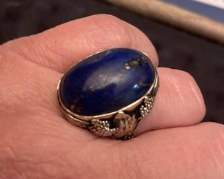 sterling large lapis stone ring approx size 7.5-8