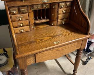 LOVELY small oak roll top desk l