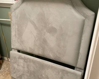 gray velour twin bed complete headboard -footboard side rails and slats