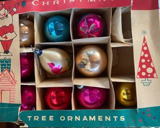 Vintage Christmas Time Tree Ornaments/Box