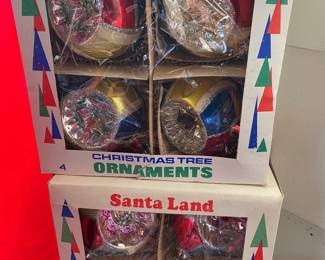 Vintage Santa Land Glass Indent Ornaments/Box