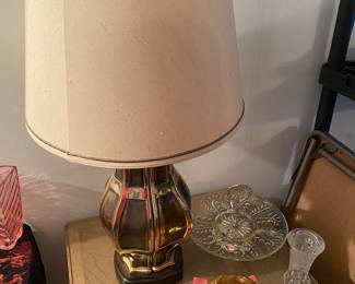 Mid Century Brown Gold Table Lamp Original Shade