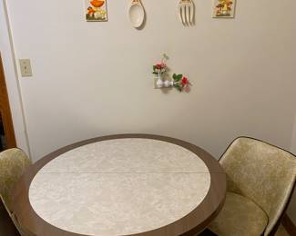 Mid Century Dinette Table with Leaf and 2 Bucket Swivel Chairs
