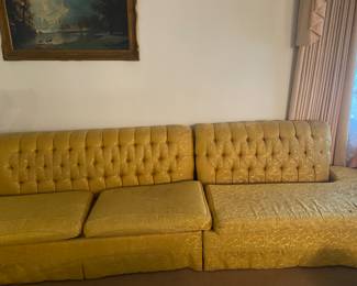 1950's Sectional Tufted Gold Sofa, Needs Cleaning