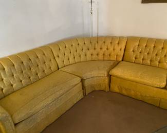 Mid Century Tufted Sectional Sofa, Approx 7 Ft