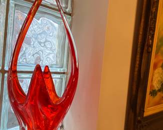 Mid Century Murano Art Glass ( LARGE!) Orange Split Handle