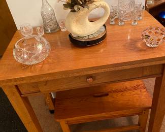 Solid Oak Entry Way Table with Drawer. Oak Small Bench