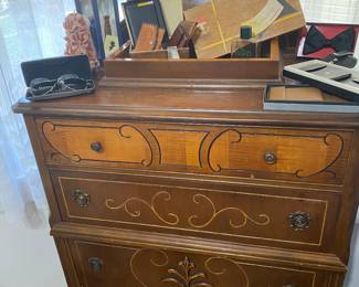 Art Deco Mahogany High Boy, on Wheels