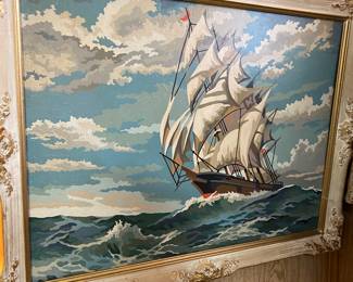Mid Century Paint By Number Clipper Boat.Framed