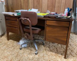 Office desk and supplies