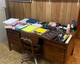 Office desk and supplies