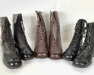 BIHY229 Kids Victorian Shoes Trio	All are leather boots. They look to be in good condition with all the seams intact. All look to be in pretty good condition.&nbsp;
