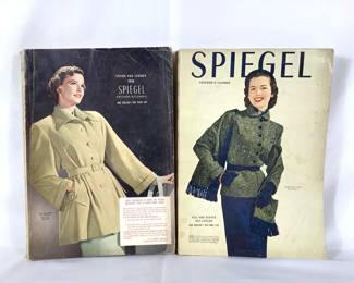 BIHY201 Vintage Spiegel Catalogs	1950 Spring & Summer Spiegel Catalog. Also a 1951 Fall & Winter Catalog. Both backings seam to be in tack. Pages on both do have some bending on the corners, they have some wear to them. Inside of the catalogs their are some great color pages.

