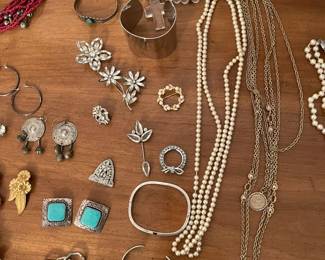 Silver, pearl and turquoise jewelry