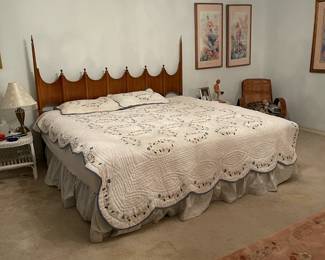 Mid century modern sculpted walnut and brass king size headboard by Thomasville 