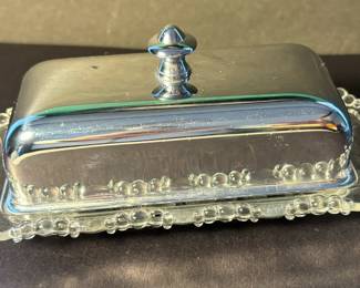 Silver and crystal butter dish