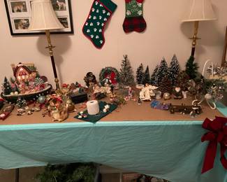 Christmas villages and matching buffet lamps 