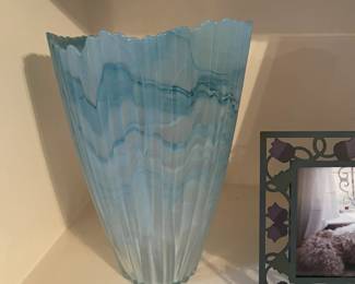 Elegant turquoise wave inspired vase with ruffled top