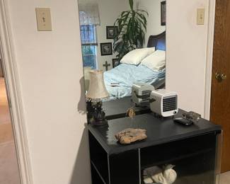 Stereo cabinet with side storage and smoky glass door