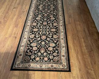 Black/ navy/ burgundy and taupe rug/ runner. 6 feet