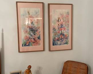 Framed pink floral artwork