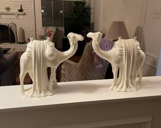 Duo of white ceramic camels