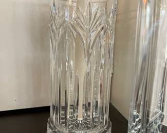 Elegant crystal hurricane lamp style candle holder with lead crystal base (two pieces)