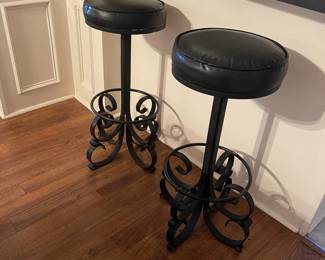 Black scrolled leather top barstools - set of four
