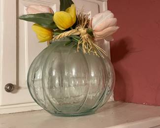 Large cork topped clear glass canister 
