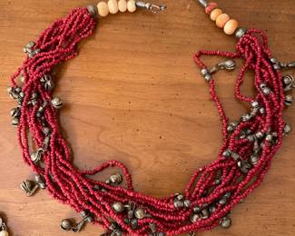 Coral and silver multi-strand necklace