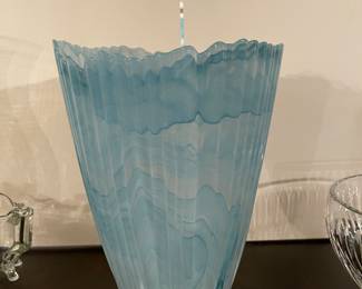 Gorgeous turquoise fluted vase with soft wave design