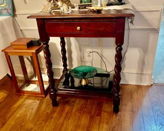 Barley twist table with drawer and bottom shelf