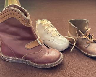 Vintage handmade leather baby shoes and cowboy boots