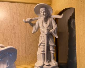 Vintage white porcelain Japanese man with yoke and hammer figurine