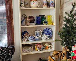 Library Shelving with Teapots and Santa Anita cheer!